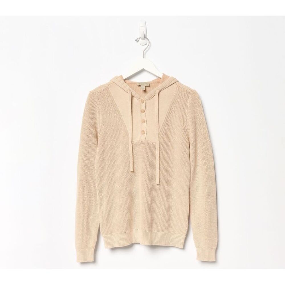 Lusome Women's Top Sweater Sz L Washed Cotton Hooded Henley Brown A682290